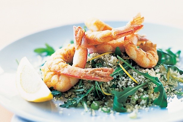 American Salt and Cumin Prawns On Lemon Couscous Recipe Appetizer