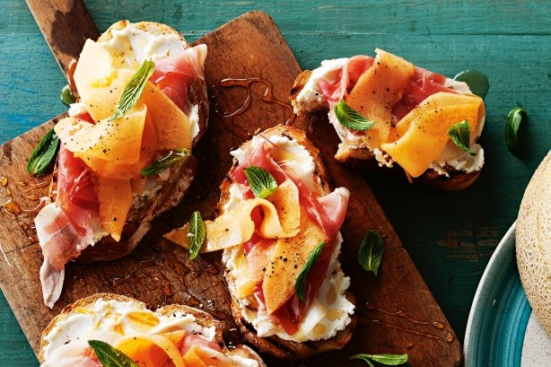 Australian Rockmelon Bruschetta With Goats Cheese And Prosciutto Recipe Dessert