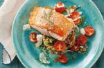 American Risoni Vegie and Salmon Stack With Dill and Almond Pesto Recipe Appetizer