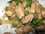 American Spicy Stirfried Pork Asparagus and Onions With Lemon Grass Appetizer