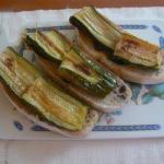 American bruschettine of Bread with Olives with Grilled Zucchini Appetizer