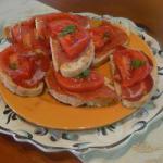 American bruschettine of Meats and Spicy Tomato Appetizer