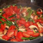 American Sauteed Tomatitos Asparagus and Mushrooms Appetizer