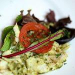 American Fried Cod Fish with Pesto and Tomatoes Appetizer