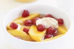 Poached Mango And Raspberries With Brown Sugar Cream Recipe recipe