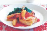 Canadian Pork Cutlets With Sauteed Redcurrant Pears and Wilted Spinach Recipe Dinner