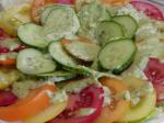 Tomato and Cucumber Salad With a Pesto Like Dressing recipe