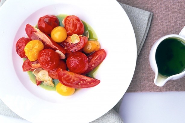 American Mixed Tomatoes With Basil Oil Recipe Appetizer