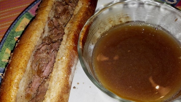 French Crock Pot slow Cooker French Dip Roast Beef Sandwiches Dinner