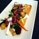 American Seared Venison with Baby Vegetables Appetizer