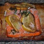 American Grilled Salmon on a Cedar Wooden Plank Appetizer