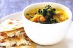 American Pumpkin Chickpea and Spinach Dhal With Garlic and Herb Naan Recipe Appetizer