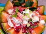 American Shrimp Summer Salad in Cantaloupe Bowls Appetizer