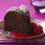 American Triplechocolate Cake with Raspberry Sauce Dessert