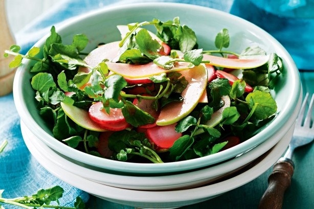 British Watercress Salad With Pickled Radish And Green Apple Recipe Appetizer
