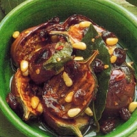 American Marinated Baby Aubergines with Raisins and Pine Nuts Appetizer