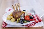 American Roasted Lamb Rack and Spring Vegetables Recipe Dinner
