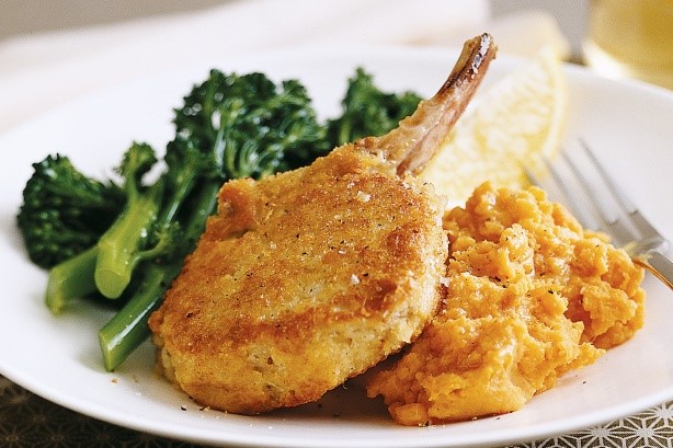 American Parmesancrumbed Veal Cutlets With Sweet Potato Mash Recipe Dessert