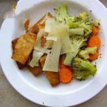 British Fried Soy Schnitzel with Carrots and Broccoli Appetizer