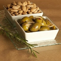 Australian Fresh Roasted And Fried Almonds With Spicy Marinated Olives Appetizer