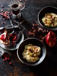 French Cinnamon and Rosewater Rice Pudding with Pomegranate Syrup Appetizer