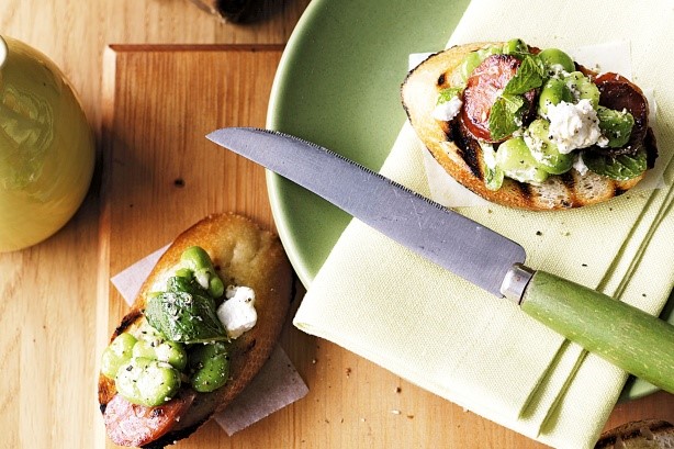 American Chorizo And Broad Bean Bruschetta Recipe Appetizer