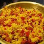 American Scrambled Eggs with Red Peppers Red Appetizer
