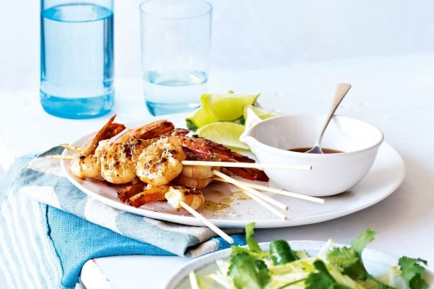 Thai Prawn Skewers With Green Apple And Herb Salad Recipe Appetizer