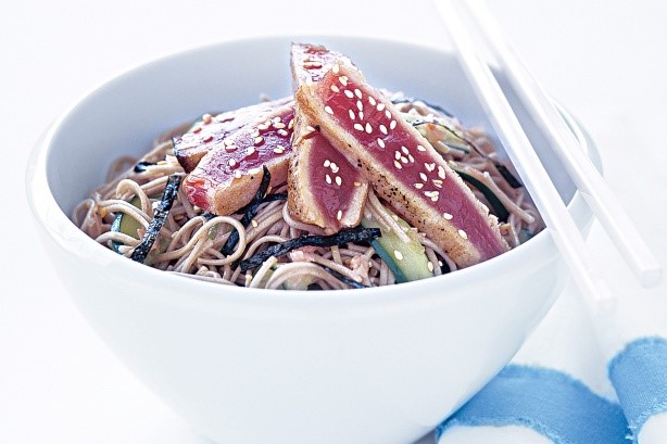 American Seared Tuna With Soba Noodles Cucumber And Nori Recipe Appetizer