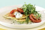 American Zucchini and Corn Pancakes With Roasted Tomatoes and Dill Cream Recipe Appetizer