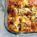British Oven Dish with Potato Sausages and Cheese Appetizer