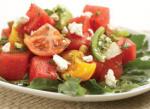 American Watermelon Salad with Tomatoes Feta and Pistachios Appetizer