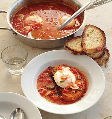 French Tomato Soup with Poached Eggs Soup