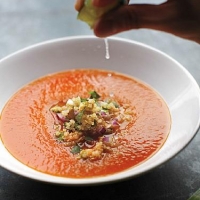 Canadian Roasted Red Pepper Soup with Quinoa Salsa Soup