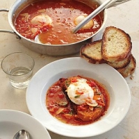 French Tomato Soup with Poached Eggs Soup