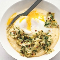Italian Polenta with Poached Eggs and Marinated Artichokes Appetizer