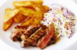 American Chargrilled Rump Steak With Coleslaw And Wedges Recipe Dinner