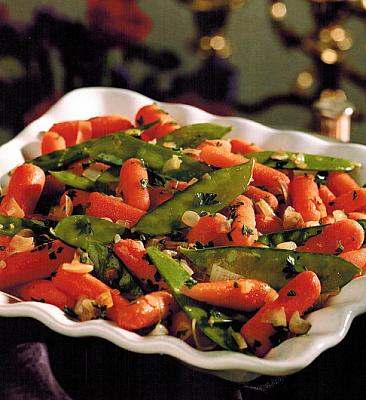 British Sauteed Snow Peas and Baby Carrots Appetizer
