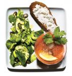 American Spiced Tomato Cooler With Herb Salad and Goatcheese Toasts Recipe Appetizer
