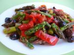 American Sauteed Asparagus with Red Peppers  Olives Appetizer