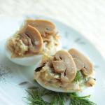 Eggs Stuffed Cheese and Seasonings Mushrooms recipe