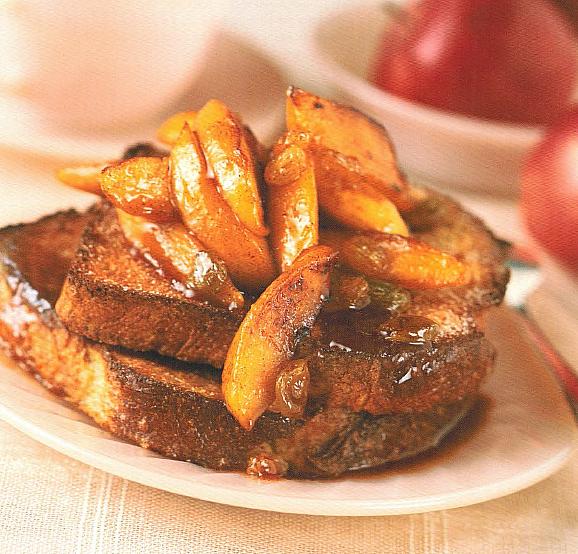 French Cinnamon French Toast with Sauted Apples and Raisins Breakfast