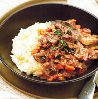 British Beef Barley and Mushroom Stew with Mashed Parsnips Dinner