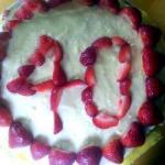 American Birthday Cake with Cream and Strawberries Dessert