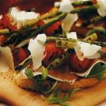 American Spring Bruschetta with Asparagus and Tomatoes Appetizer