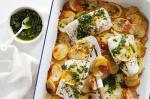 American Baked Fish With Salsa Verde And Rosemary Potatoes Recipe Dinner