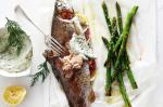 American Whole Baked Trout With Chargrilled Asparagus And Herbed Mayonnaise Recipe Dinner