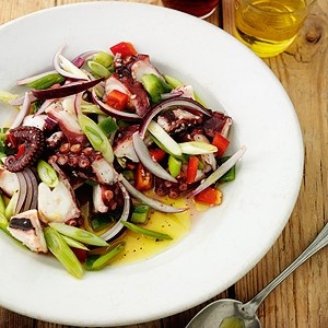 American Octopus Salad with Spring Onions and Peppers Appetizer