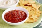 American Tortilla Chips With Tomato Salsa and Cheese Dip Recipe Appetizer