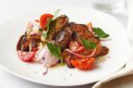 American Chicken Livers With Tomato Onion and Parsley Salad Recipe Appetizer